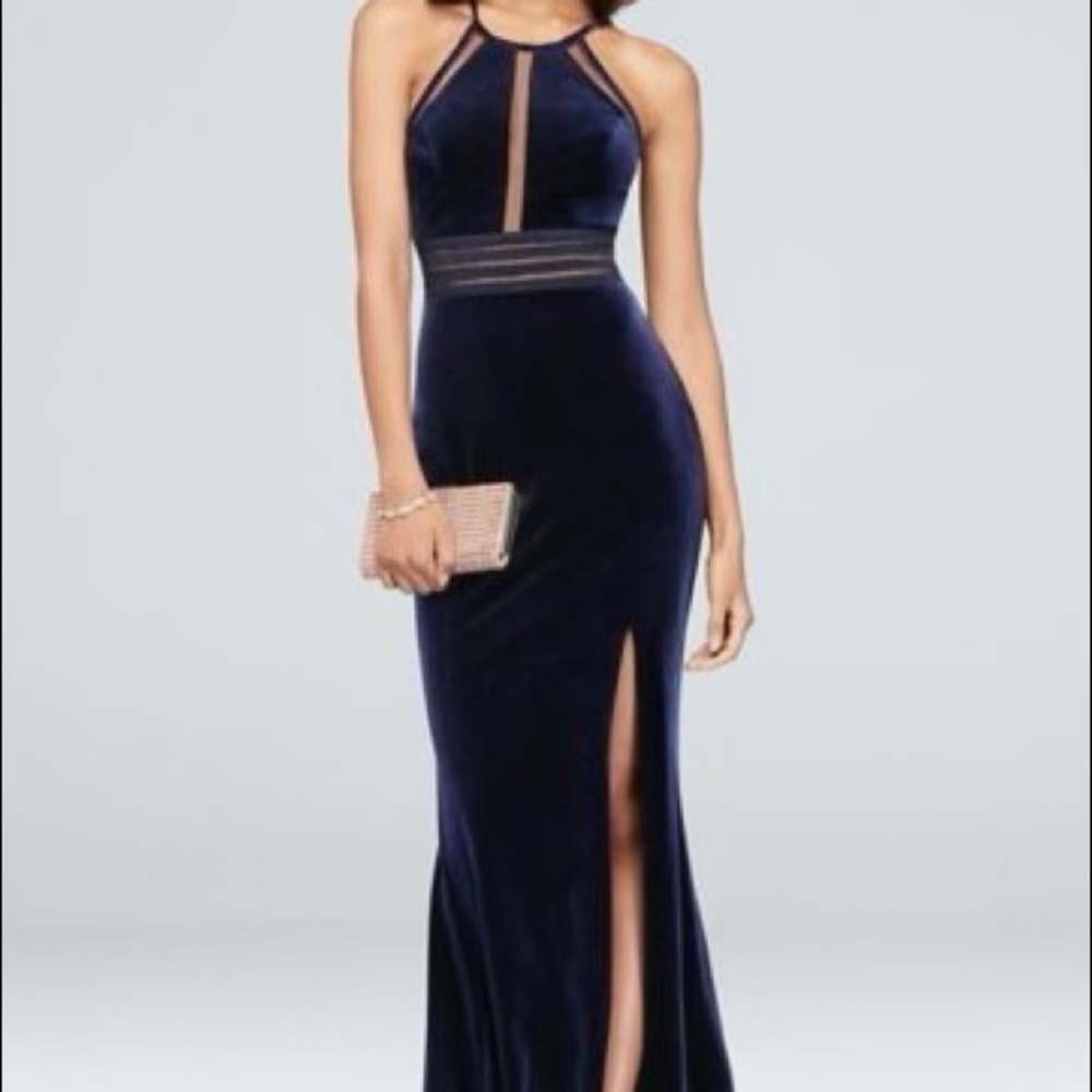 Prom or formal dress. Beautiful dark blue velvet. Very flattering and elegant!